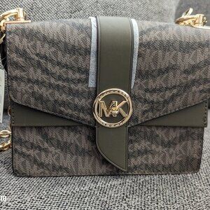 Michael Kors Signature Greenwich Convertible Crossbody Olive Green Monogram